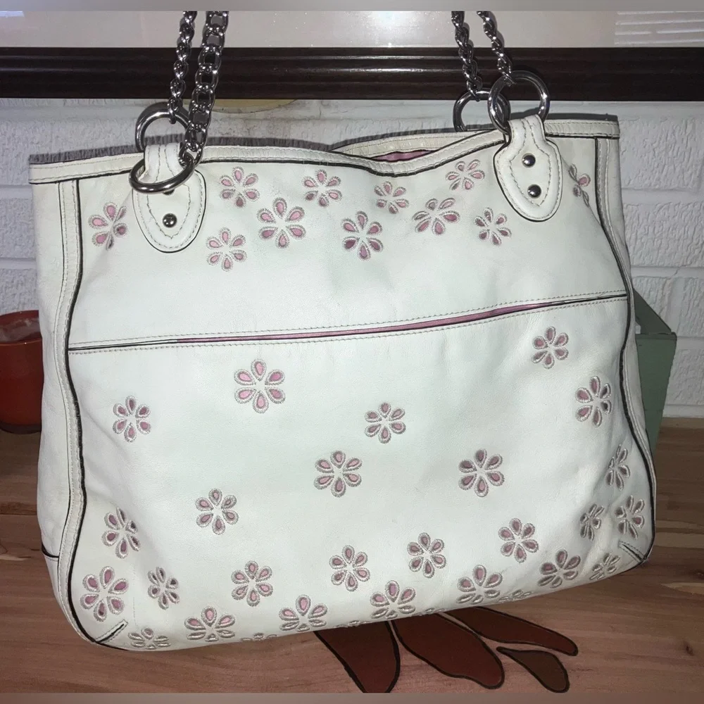 Coach Poppy Eyelet Leather Tote- Ivory - Picture 2 of 8